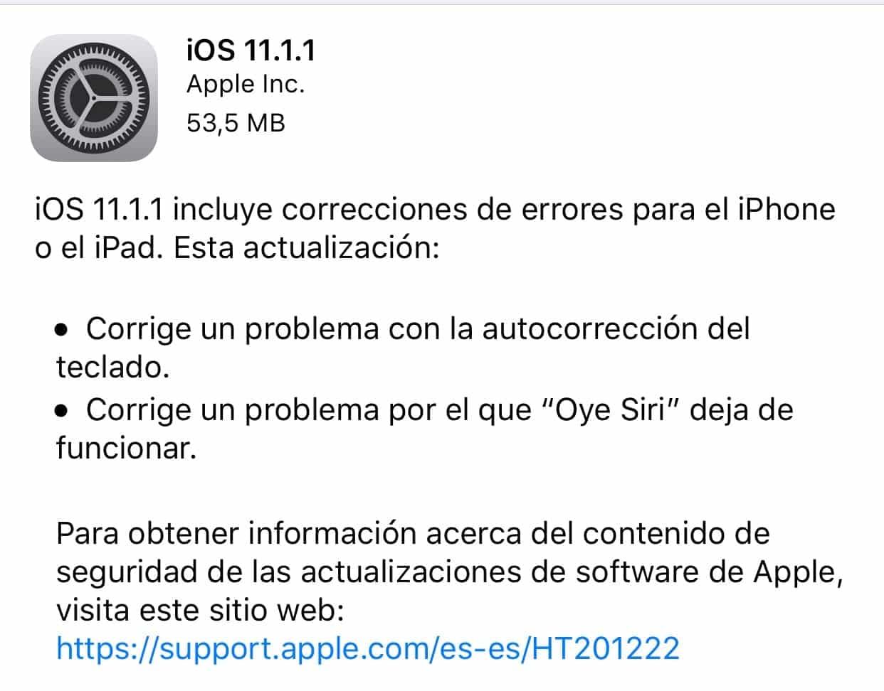 Apple publica iOS 11.1.1 solventando dos grandes problemas