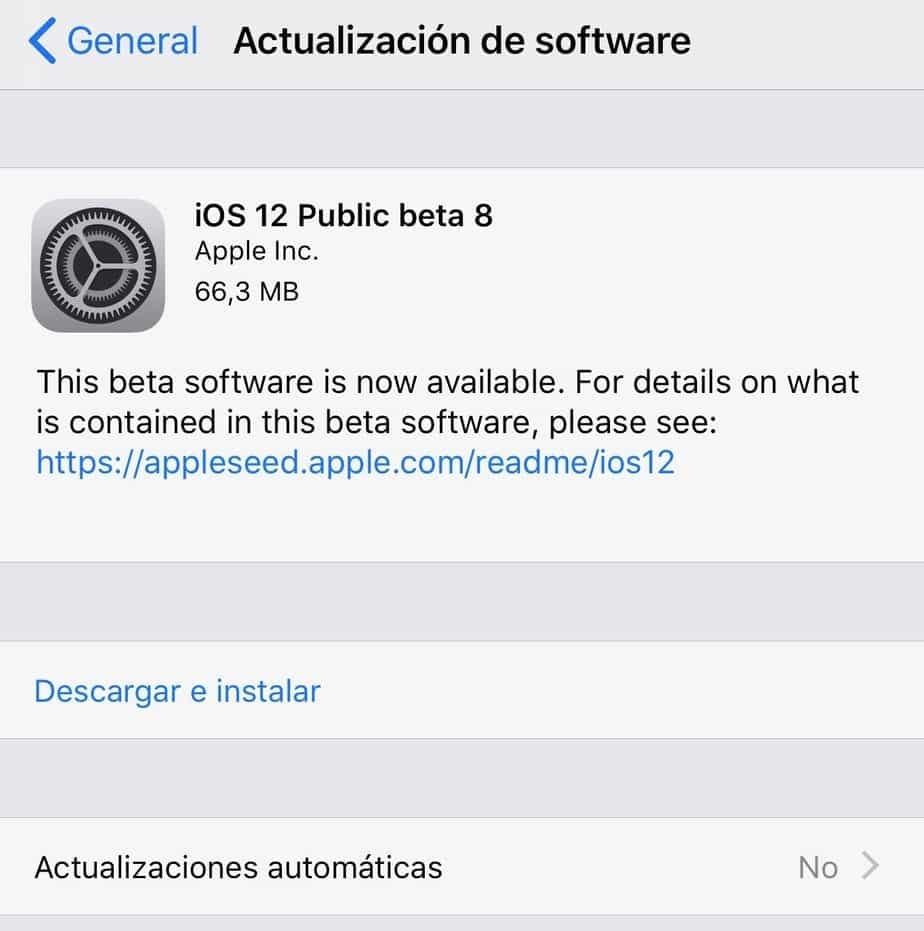 iOS 12 Beta Pública 8